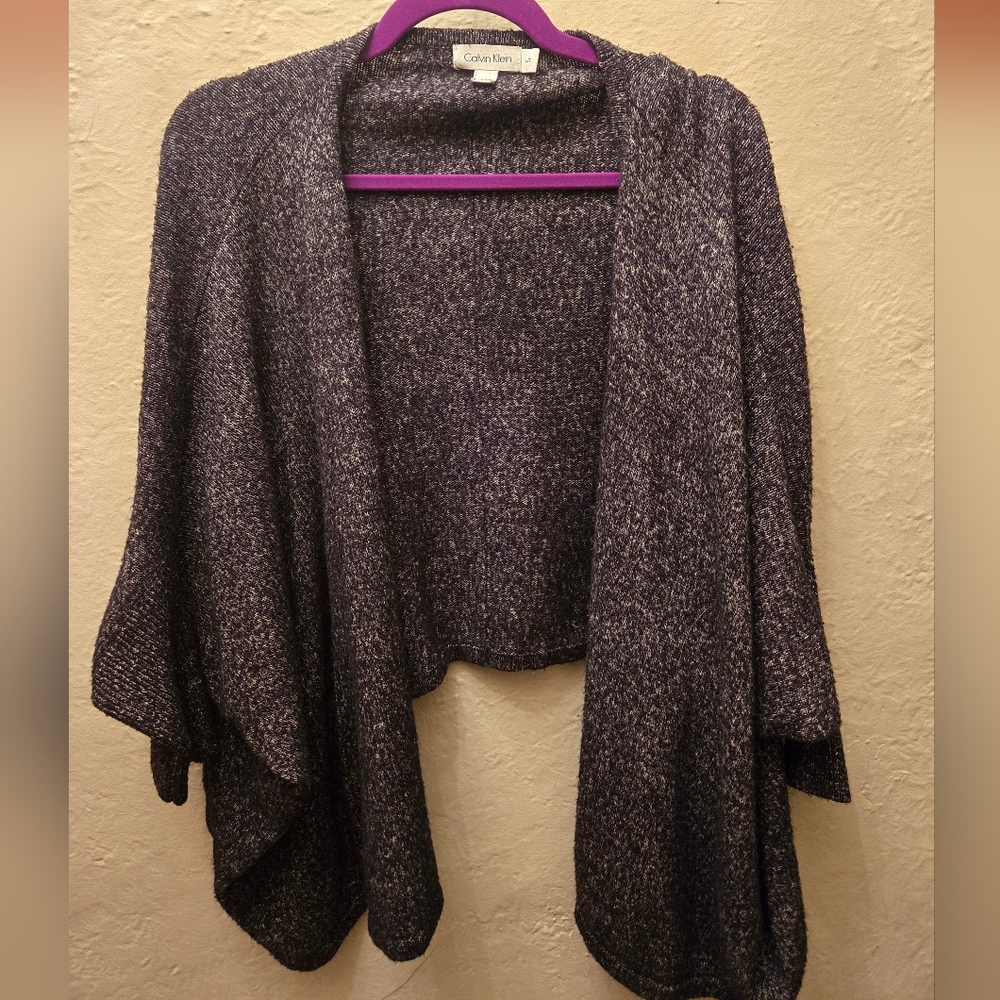 Calvin Klein Batwing Draped Cardigan Cotton Blend Open Front Minimalist
